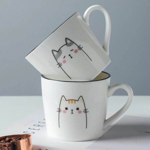 Breakfast Ceramic Milk Coffee Cup Couple Personality Creative Coffee Cup Cartoon Cat Pattern Kitchen Gadgets - Image 6