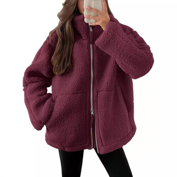 Winter Lapel Zip-up Coat With Pockets Casual Fashion Solid Fleece Jacket Fall Spring Long Sleeve Women's Clothing - Image 5