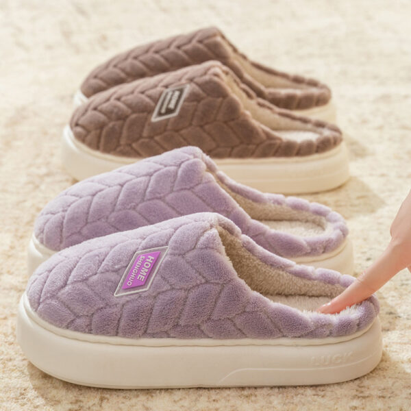 New Non-slip Thick-soled Plush Slippers Couple Winter Warm Home Slipper Indoor Fleece Shoes For Women Men - Image 4