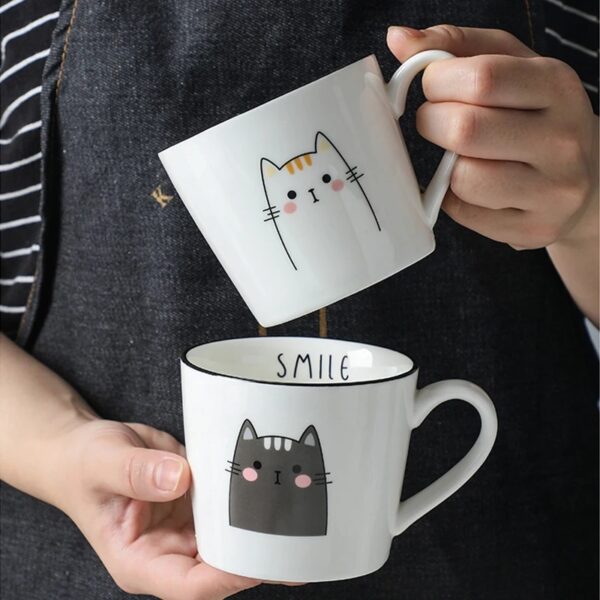 Breakfast Ceramic Milk Coffee Cup Couple Personality Creative Coffee Cup Cartoon Cat Pattern Kitchen Gadgets - Image 5