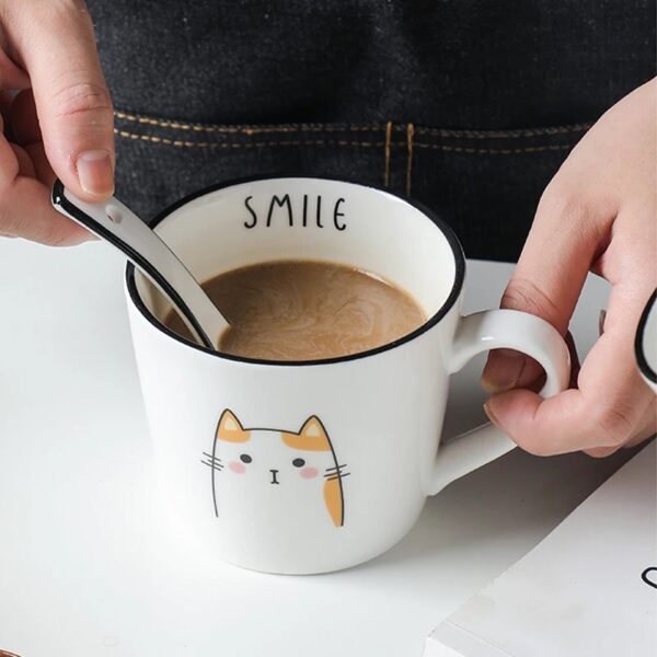 Breakfast Ceramic Milk Coffee Cup Couple Personality Creative Coffee Cup Cartoon Cat Pattern Kitchen Gadgets - Image 10