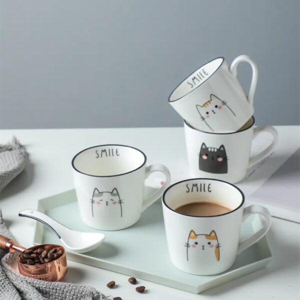 Breakfast Ceramic Milk Coffee Cup Couple Personality Creative Coffee Cup Cartoon Cat Pattern Kitchen Gadgets - Image 7