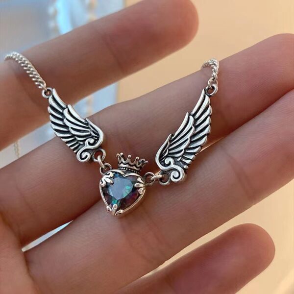 Vintage Gothic Heart Crown Angel Wings Pendant Necklaces For Women Fashion Exquisite Love Shape Clavicle Chain Choker Jewelry Fashion Jewelry - Image 4