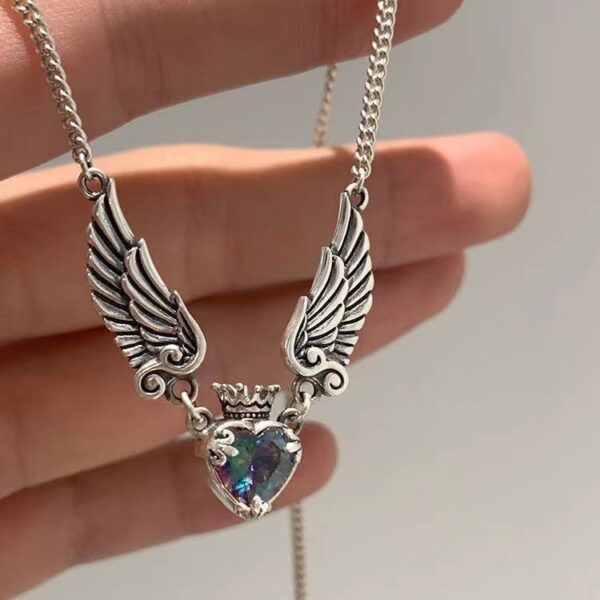 Vintage Gothic Heart Crown Angel Wings Pendant Necklaces For Women Fashion Exquisite Love Shape Clavicle Chain Choker Jewelry Fashion Jewelry - Image 2