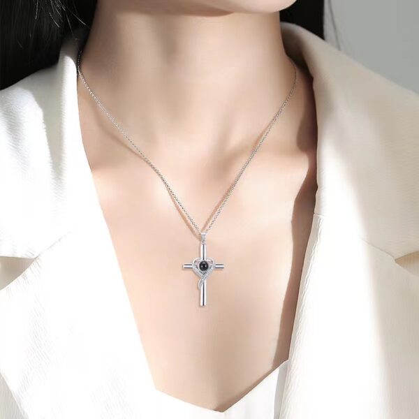Languages I Love You Projection Necklace Pendant Love Cross Pendant Necklace Memorial Jewelry For Women - Image 6